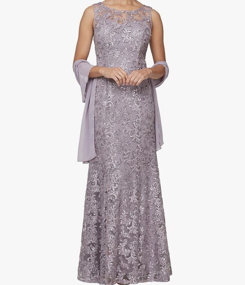 Alex Evenings Wisteria Gown with scarf size 12 NWT